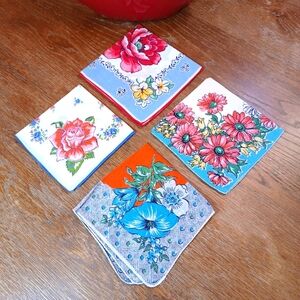 4 vintage 60s ladies handkerchiefs with floral theme